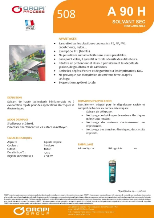 ORAPI A90H  SOLVANT ELECTRIQUE SPRAY 650 ML
