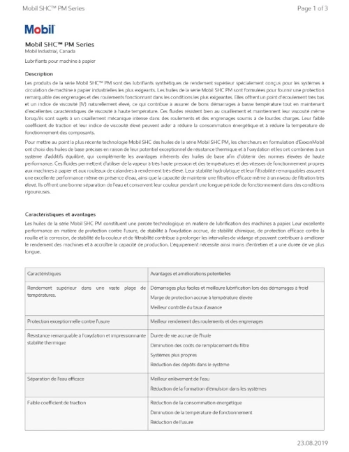 Mobil shc 460 pm cartouche