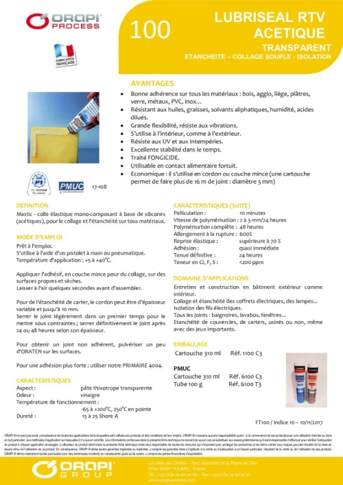 COLLE SILICONE RTV ALIMENTAIRE 310 ML