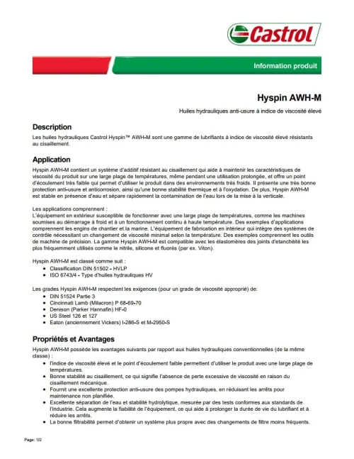 CASTROL HYSPIN AWH 46 FUT 200 LITRES