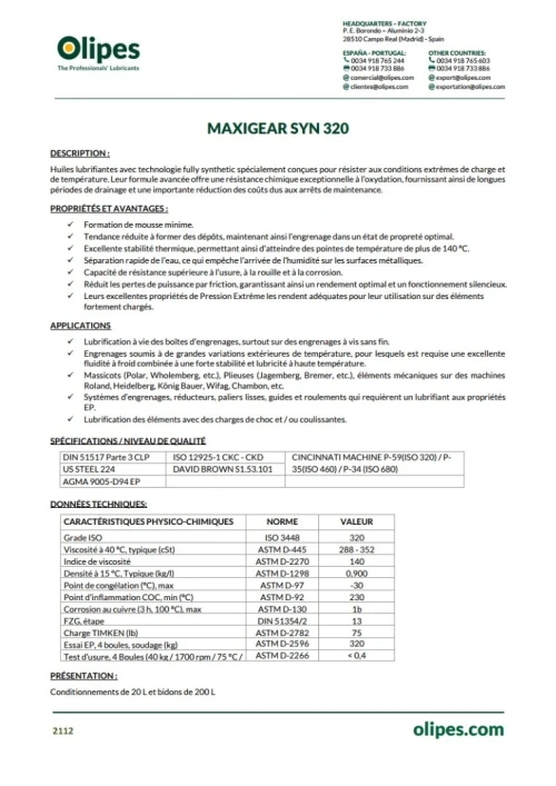 OLIPES MAXIGEAR SYN 320 20L