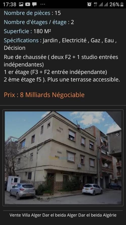 Vente Villa Alger Dar el beida