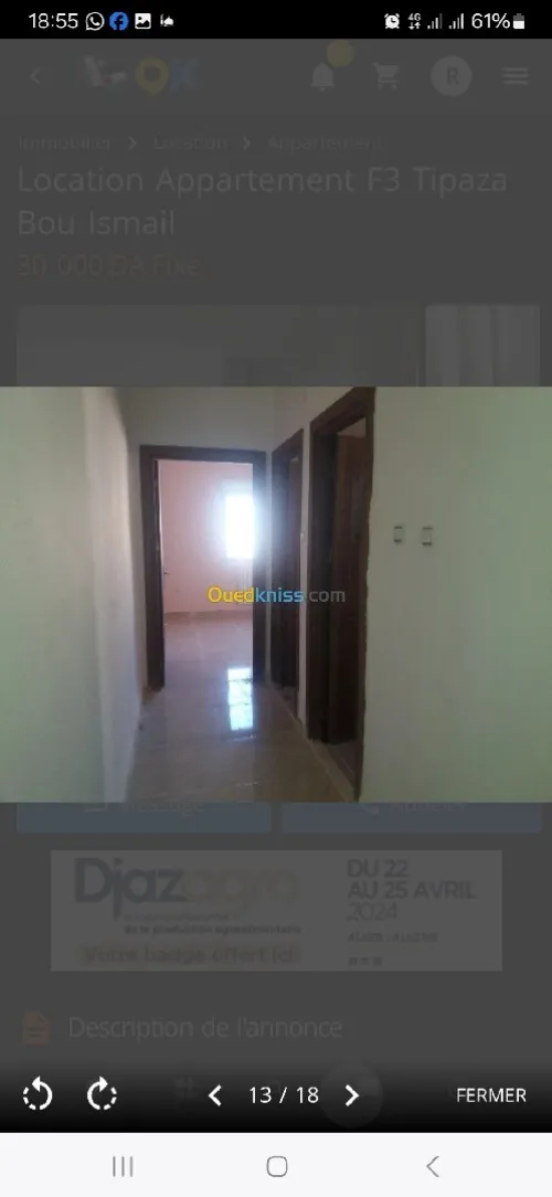 Location Appartement F3 Tipaza Bou ismail