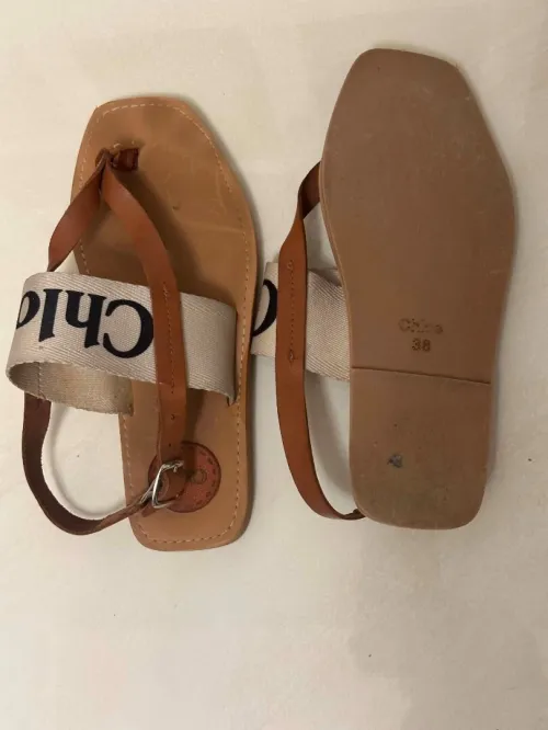 Sandales entre-doigts CHLOE modèle Woody en toile et cuir marron claire en Excellent état, portée seulement 4 jours