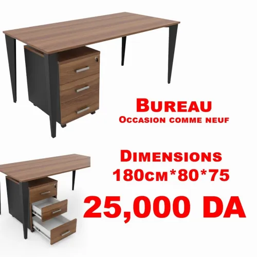 Bureau 180cm/80/75 avec caisson occasion en trés bon état 10/10 , particulier  pas un magasin