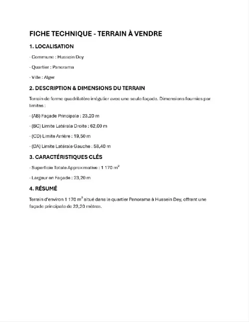 Vente Terrain Alger Hussein dey