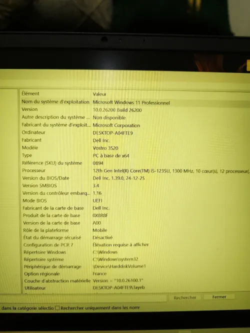 Dell vostro 3520 - i5 1235u / ssd nvme 512g / ram ddr4= 24 go/15.6"