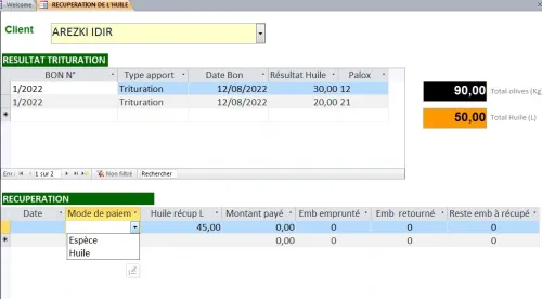Logiciel de gestion de huilerie