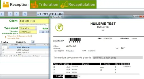 Logiciel de gestion de huilerie