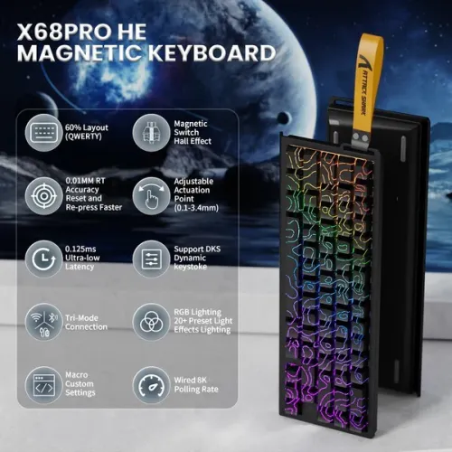 ATTACKSHARK X68 HE PRO / MAGNETIC KEYBOARD / BLACK / WIRELESS