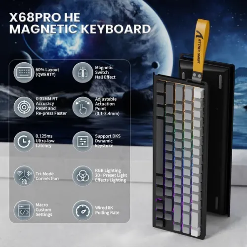 ATTACKSHARK X68 HE PRO / MAGNETIC KEYBOARD / FADE GRAY / 