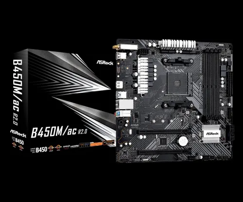 ASRock B450M/AC R2.0 / MOTHERBOARD / 4 SLOTs RAM / WIFI / AM4