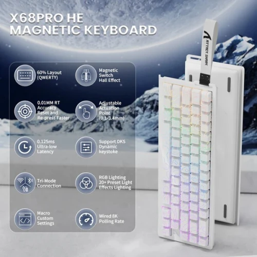 ATTACKSHARK X68 HE PRO / MAGNETIC KEYBOARD / WHITE / WIRELESS