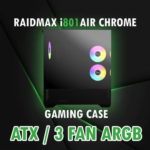 RAIDMAX i801 CHROME / GAMING CASE / 3 FANs / ARGB / BLACK / ATX