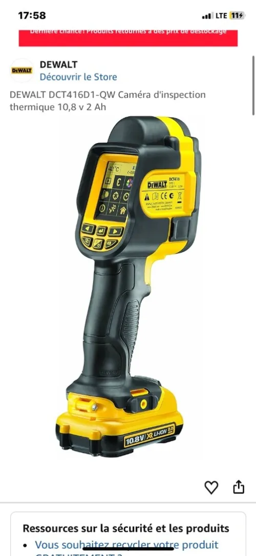 caméra d'inspection thermique DeWalt DCT416D1-QW 10,8 V.