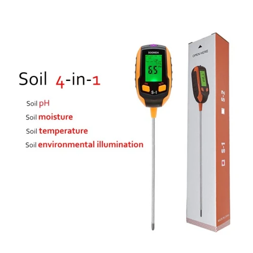 Testeur de Ph sol 4 en 1, analyseur de PH, pour thermomètre, humidité, lumière, tempirature.