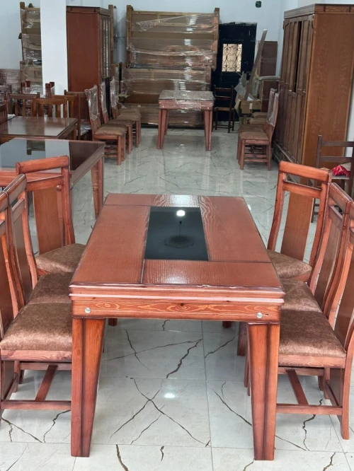 Table salle a manger 6 chaise bois rouge 