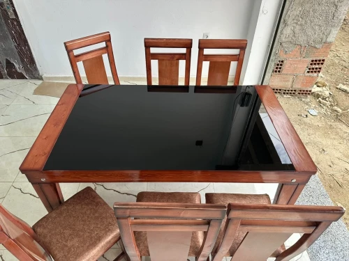 Table salle a manger 6 chaise bois rouge 