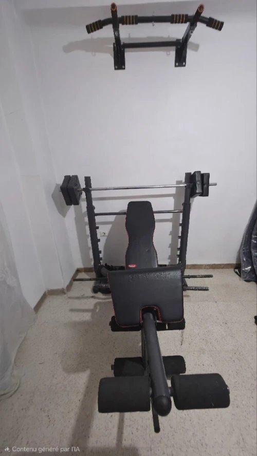 Banc musculation multifonctions + poids et barre