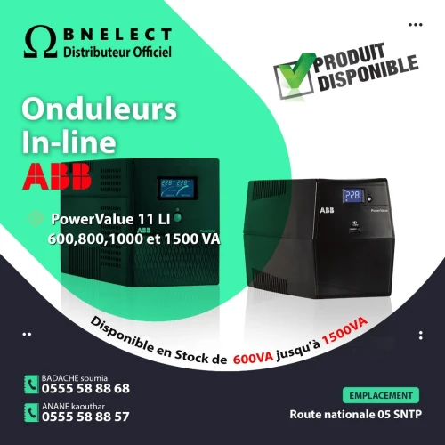 UPS Onduleur In Line mono Marque ABB:  600-800-1000 & 1500VA