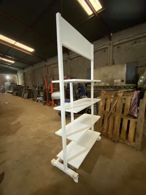 FABRICATION PRÉSENTOIR MÉTALLIQUE FIX/MOBILE SUR MUSURE