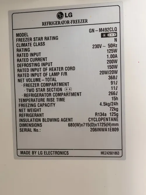 Réfrigérateur LG 490 litre GN-M492CLQ