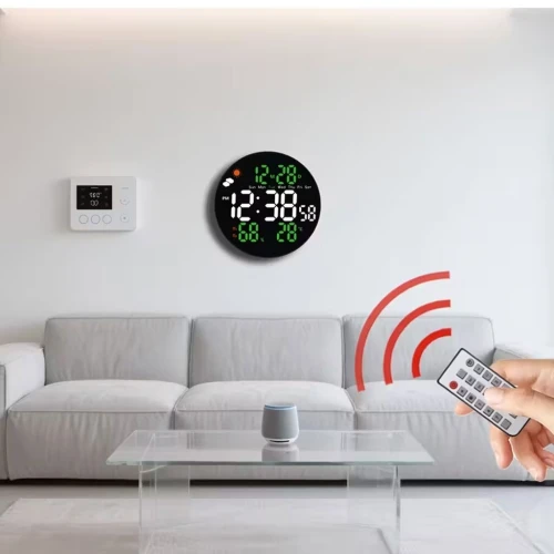 Horloge murale ronde avec télécommande et grand écran LED numérique DS-3853L - ساعة حائط دائرية تعمل بجهاز تحكم عن بعد مزودة بإضاءة رقمية