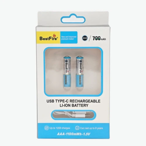 Pile rechargeable USB type C AAA 700mWh en lithium BestFire - بطارية ليثيوم قابلة لإعادة الشحن