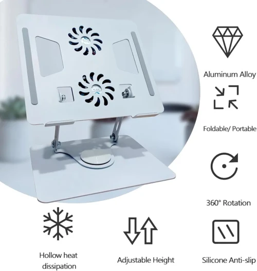 Refroidisseur Support Ordinateur Portable LAPTOP  Avec Double Ventilateur RGB, Rotatif à 360 Degrés