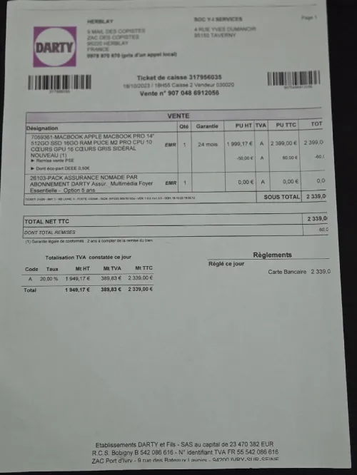 Appel Macbook pro14 m2