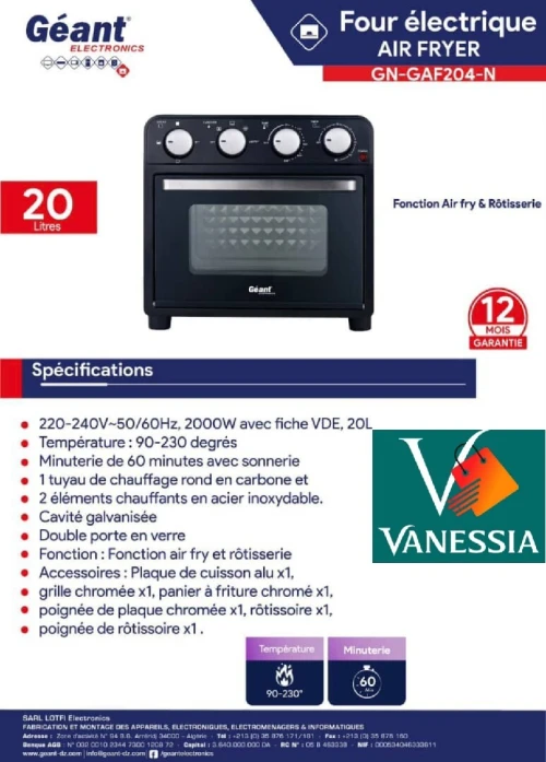 Air Frayer & Rôtisserie Électrique De La Marque Géant 20L