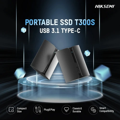 SSD Externe HIKSEMI SHIELD T300S 1TB, USB 3.1 Type C, Jusqu'à 560 M/s