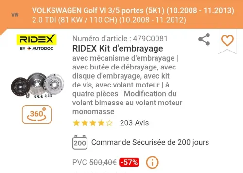 embrayage. golf 5