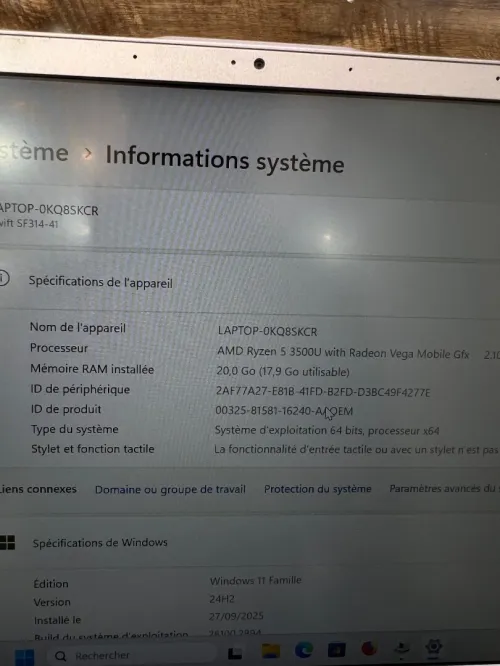 Acer Swift 3 FHD - Ryzen 5 3500U - 20Go - 256Go - AMD Vega 8 Graphics 