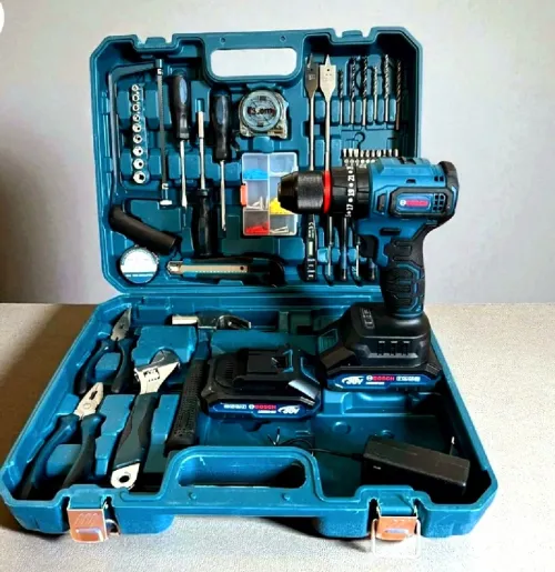 45pcs Kit valise outils à main et visseuse Perceuse à double batterie 36v moteur Brushless 
