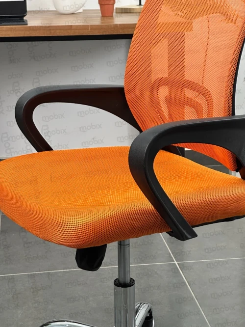 Chaise de bureau opérateur OP-938 orange filet ergonomique avec support lombaire