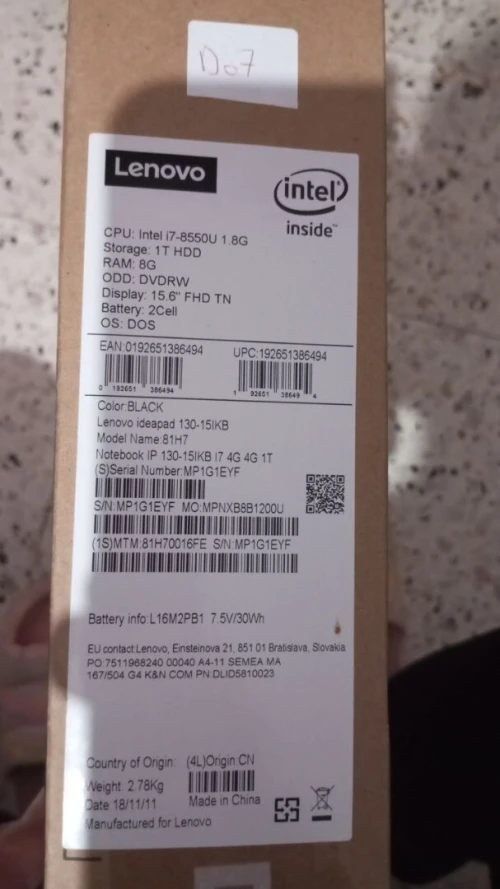 Pc portable I7 lenovo 8th génération