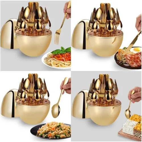 Serie Ensemble de couverts créatifs en forme de œuf ,Cuillères ,Fourchettes ,Couteaux 24 Pièces