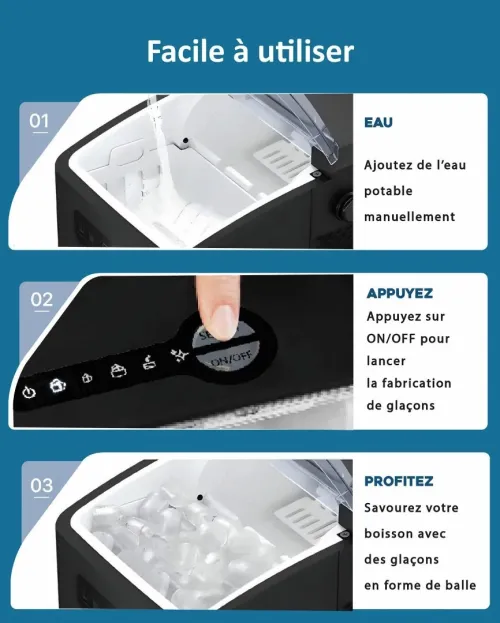 Machine à Glaçons Portable Produit 2 formats Glaçons, Avec Fonction Autonettoyante - RAYLAN