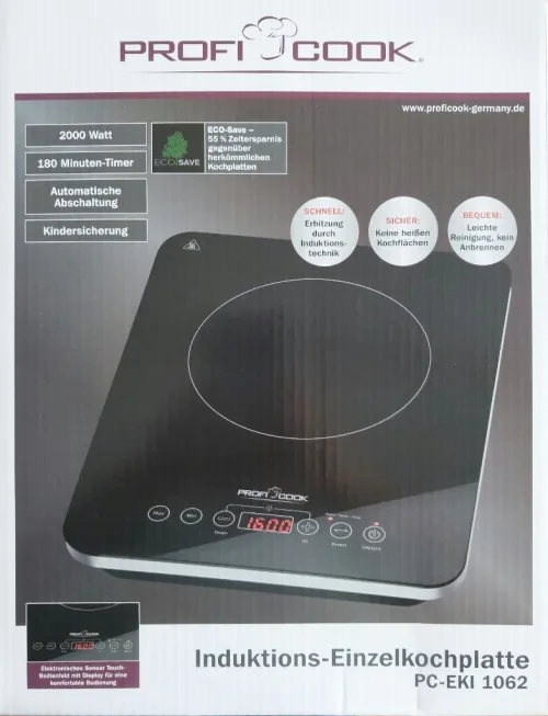 Plaque Chauffante Induction 2000W Noir Vitrocéramique Tactile Proficook 