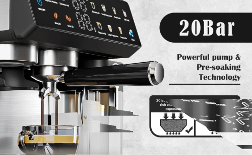Machine à Café Expresso Automatique 4En1 Avec Broyeur Intégré, 20 Bars 2,6 L, Coffee Grinding, Espresso, Cappuccino, Milk Foam