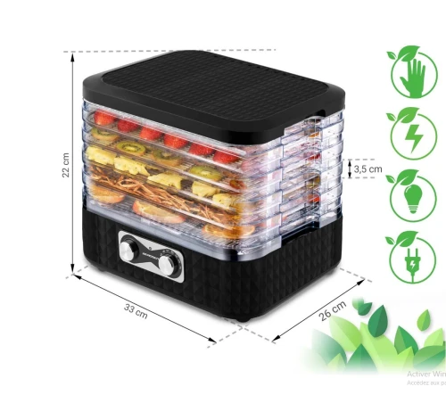 Déshydrateur Alimentaire Noir 10L Multismart 5 Niveaux, Température De 35 à 70C / Séchoir Fruits Et Legume