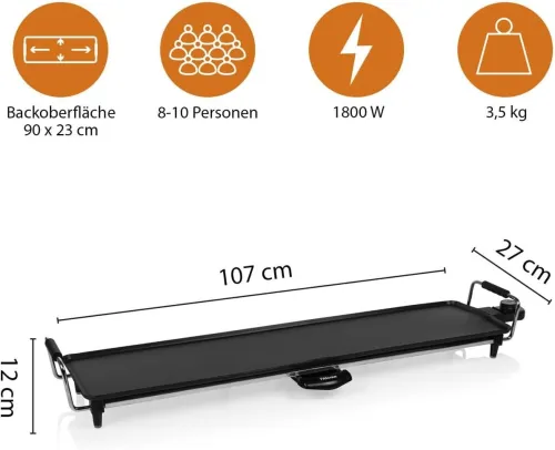 Gril De Table Electrique GM 90x23CM Avec Bac A Graisse Amovible, 2000 Watts, Revêtement Antiadhésif