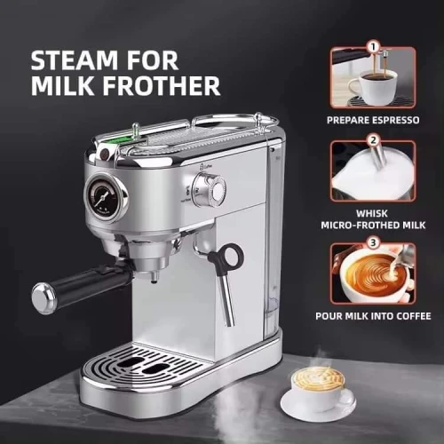 Machine A Cafe Expresso 3 En 1 Professionnelle 19 Bars, Avec Mousseur A Lait Et Buse A Vapeur