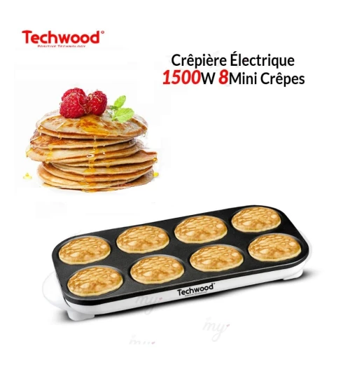 Crêpière Électrique, 1500Watts, 8 Mini Crêpes Et Pancakes Avec Revêtement Antiadhérent