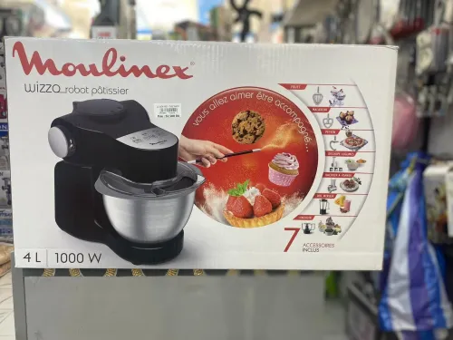 Moulinex Wizzo, Robot Pâtissier Blender Hachoir à Viande Découpe-Légumes 1000W, 7 Vitesses