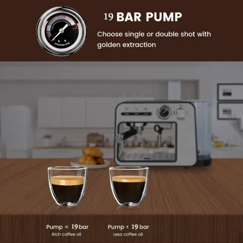 Machine à Expresso Bergmann 19 Bars Avec Mousseur à Lait, Semi-Automatique Pour Latte Et Cappuccino 