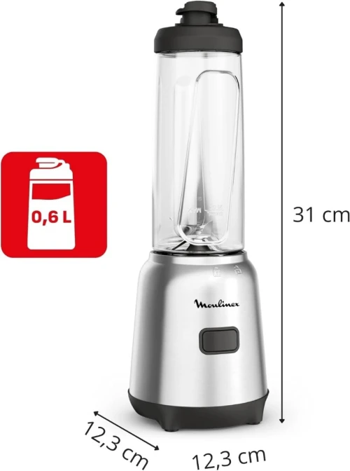 Mixeur Moulinex Blender 2 Bouteilles, Design Compact, Lames Amovibles Faciles A Nettoyer