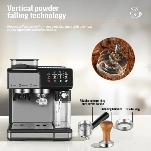 Machine à Café Expresso Electrique 3En1 Cappuccino Latte Entièrement Automatique,Broyeur Intelligent