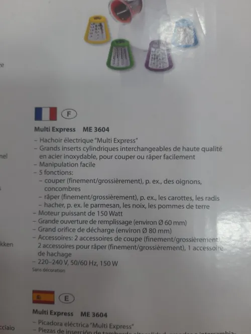 Clatronic Hachoir Et Râpe Électrique 5EN1 Multi Express Avec Insertion En Inox
